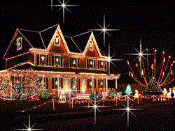 House with Christmas lights and decorations.